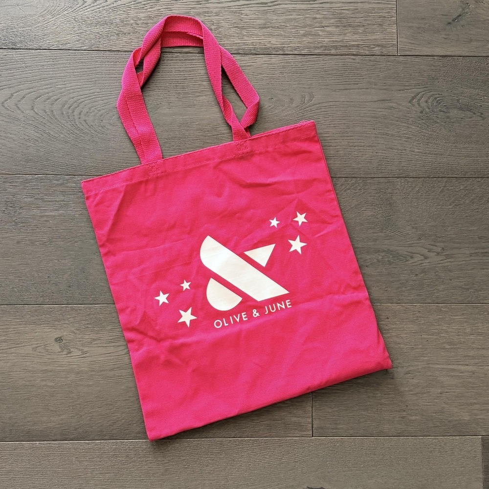 Olive & June Tote Bag Womens Large Pink Stars Logo Promotional Cotton Shopper